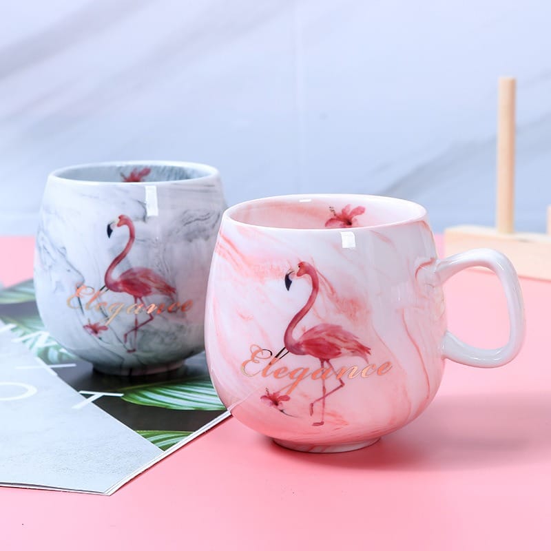 Marbled Ceramic Cup - 400ml Water Glass, Flamingo