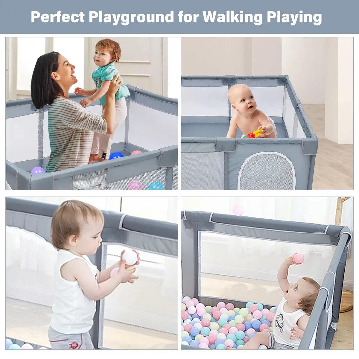 79’’ Baby Playpen Infants Toddler Safety Kids Packable &