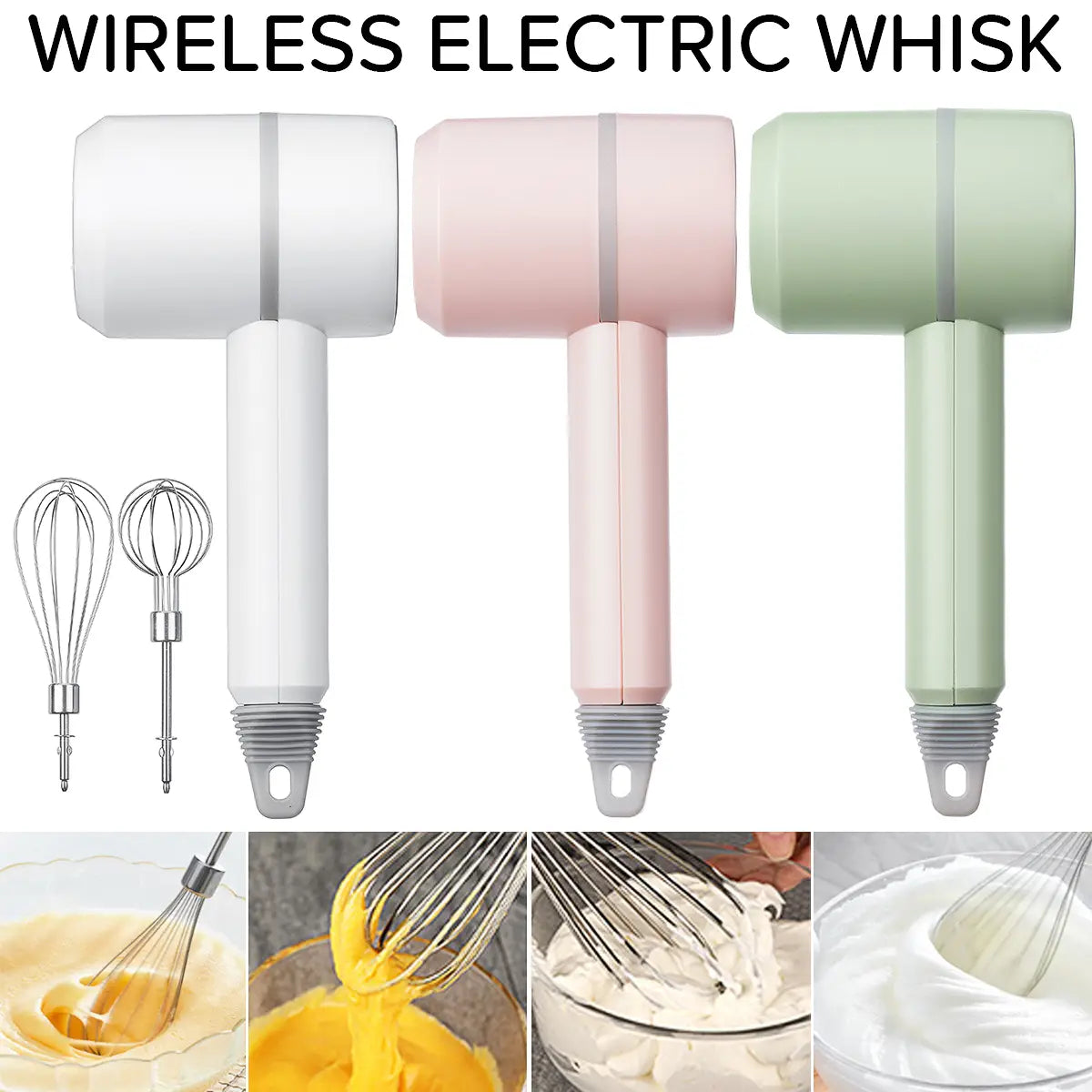 Wireless Hand Mixer 3 Speeds Double Stirring Head Design