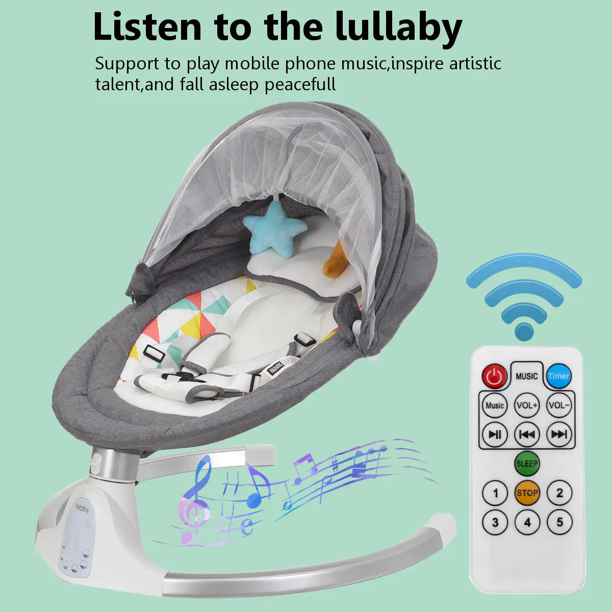 Bioby Electric Baby Swing Chair Bluetooth Music Remote