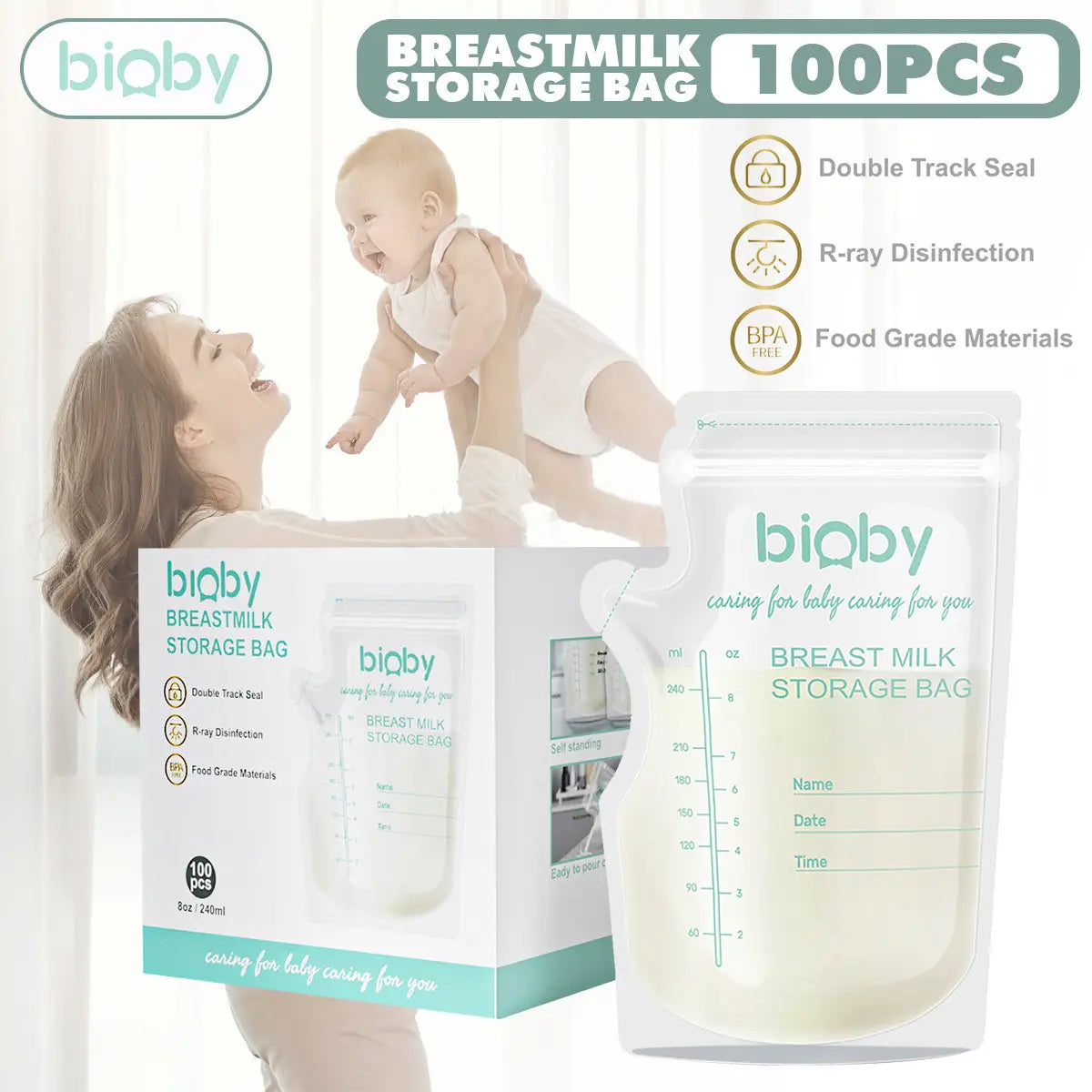 Bioby 100pcs 40ml Milk Freezer Bags Leakproof Mother Baby