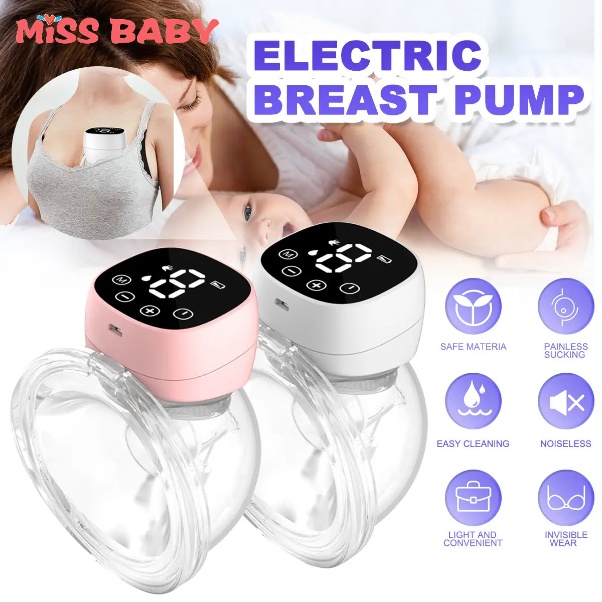 Portable Electric Breast Pump Usb Chargable Silent Wearable