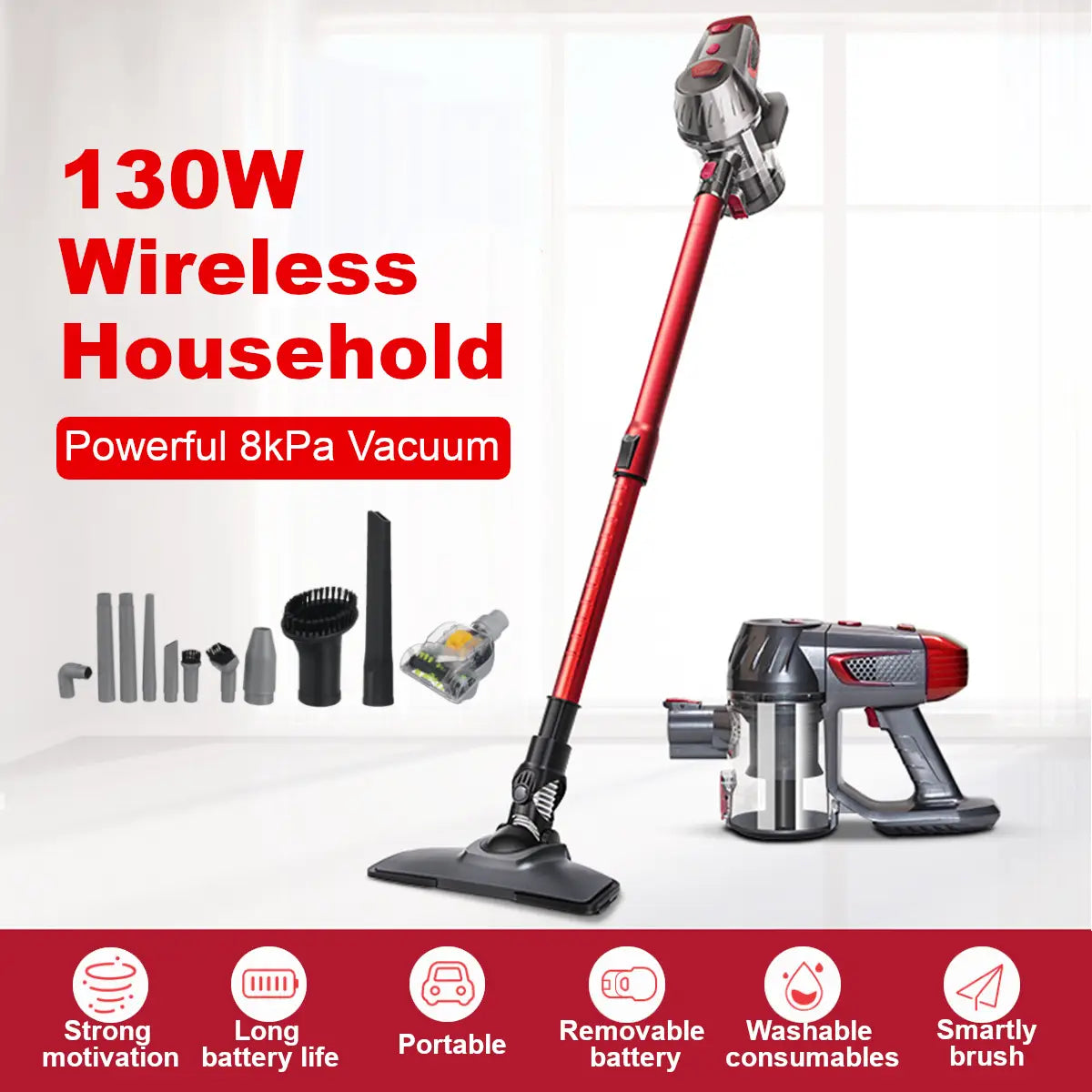 Zek Cordless Stick Handheld Vacuum Cleaner 8000pa Powerful