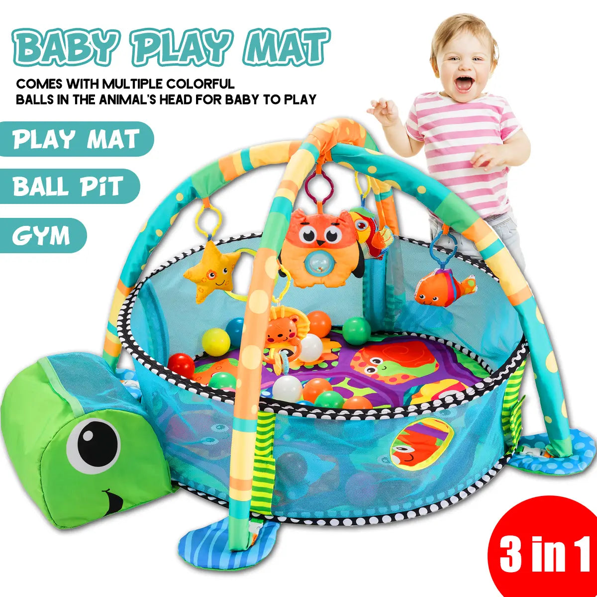 Cute Turtle Baby 3in1 Play Mat For Children Crawling Gym