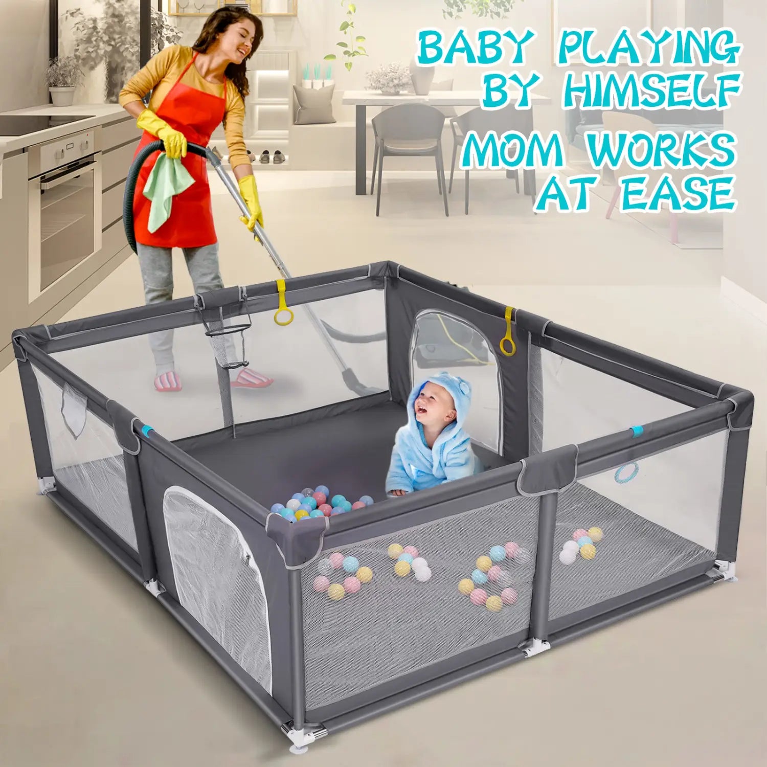 Bioby Baby Playpen 360 Wide View Children Playground Safety