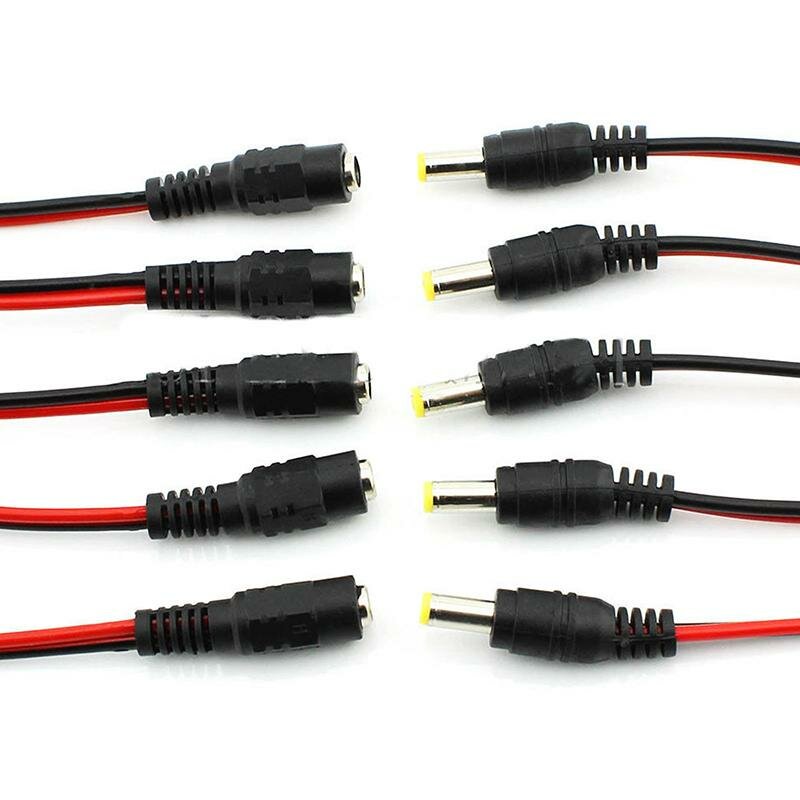 10Pcs 12V Male Female DC Power Socket Jack Plug Wire Connector Cable CCTV DC 5.5  x 2.1mm