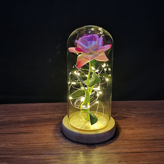 Rose im Glas mit LED Lichterstreifen indemx