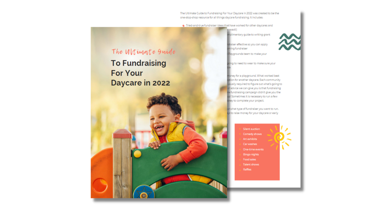 Cover pages of the ultimate guide to fundraising for your daycare in 2022 pdf