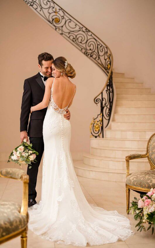 7642 - Simple Sheath Dress With 3D Floral Lace and Sweetheart Neckline -  Love & Lace Boutique