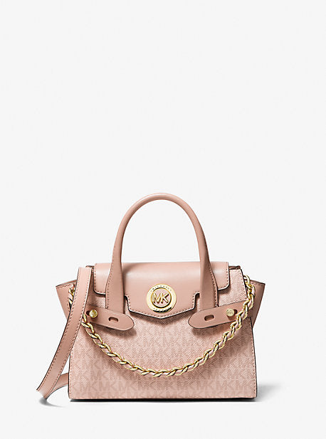 Michael Kors Carmen Small Logo And Leather Belted Satchel - Vanilla/Soft  Pink