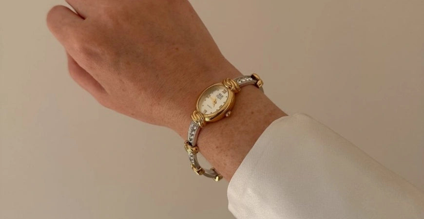 vintage watch with silver and gold