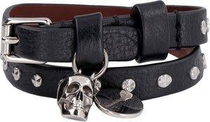 Leather bracelet with medallion and skull-1
