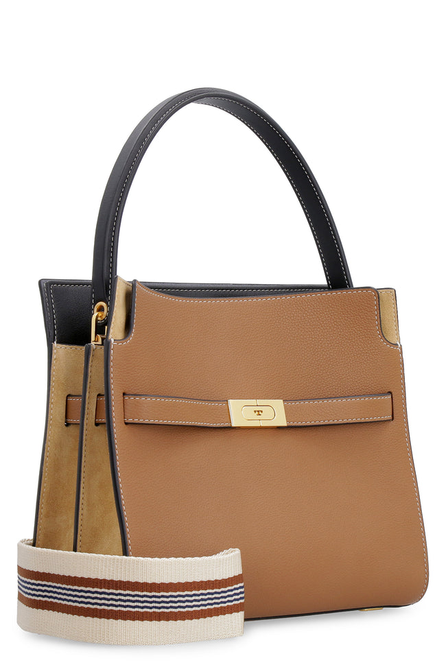 Tory Burch - Double Lee Radziwill leather and suede handbag Saddle Brown -  The Corner