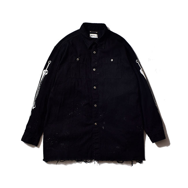 OVERSIZED DENIM SHIRT-DISTRESSED DENIM