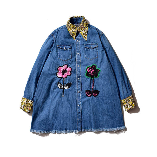 HIPPIE DENIM SHIRT-DISTRESSED DENIM