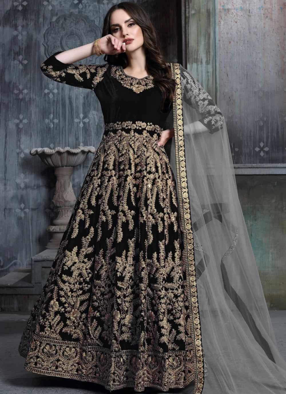 Black Embroidered Latest Designer Anarkali Suit – Gunj Fashion