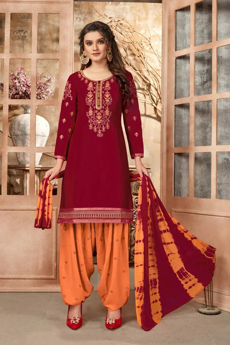 Maroon Cotton Patiyala Dress Material – Gunj Fashion