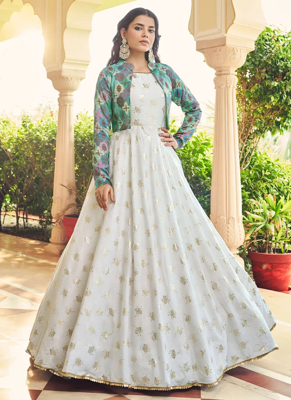 Shop White Sequins Embroidery Work Party Wear Gown Design – Gunj ...