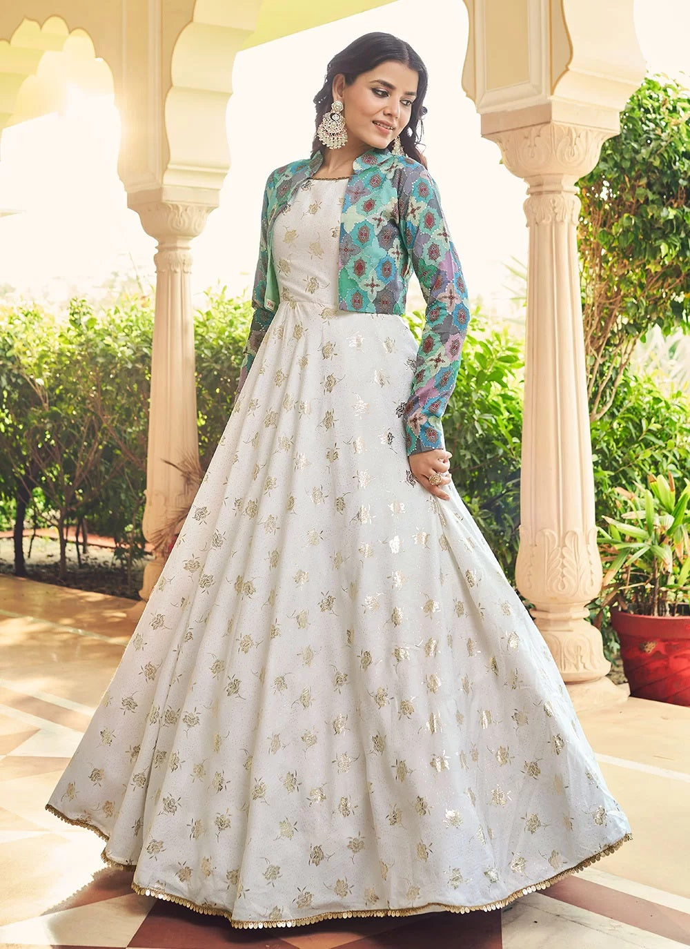 Shop White Sequins Embroidery Work Party Wear Gown Design – Gunj ...