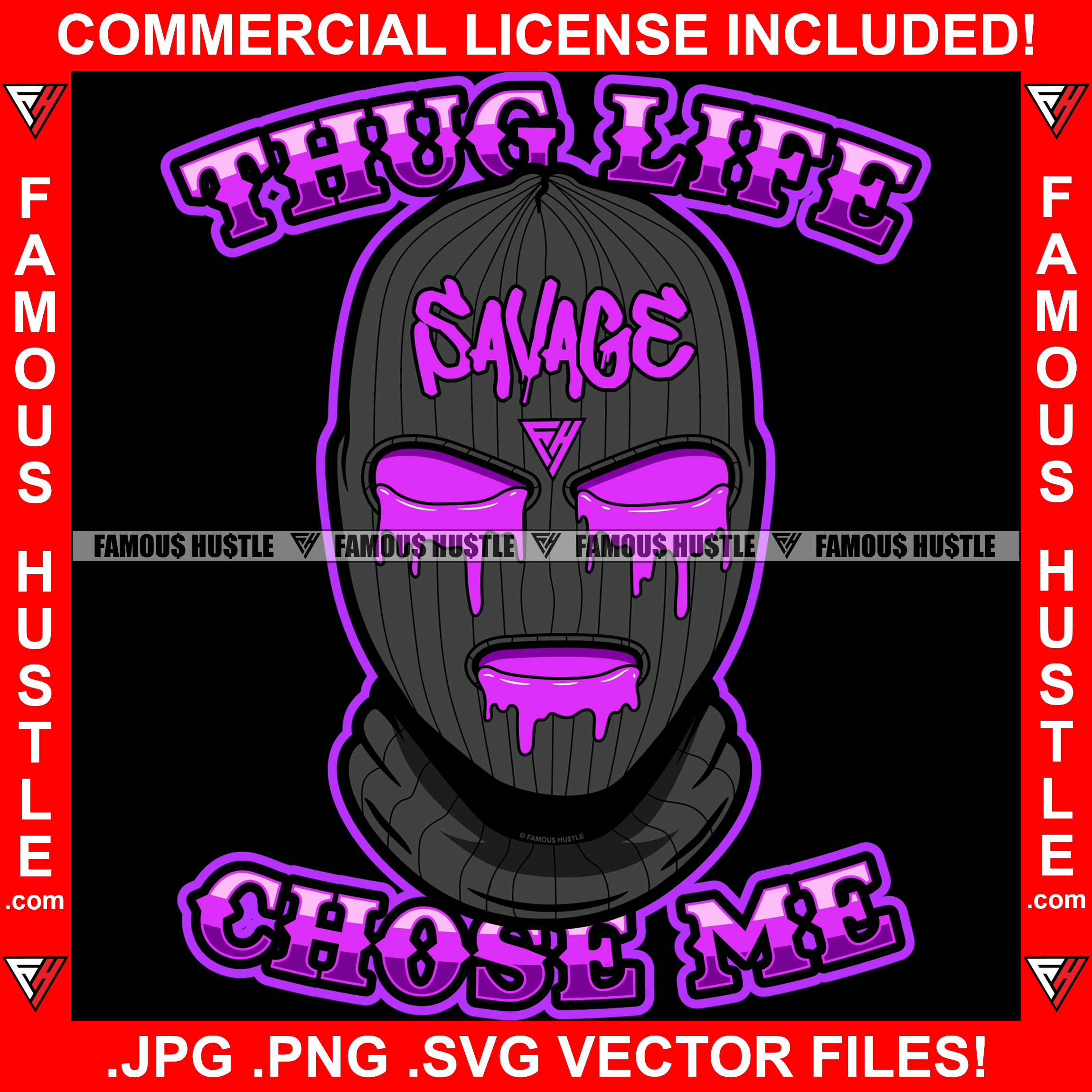 Thug Life Chose Me Savage Gangster Ski Mask Dripping Purple Lean Drip ...