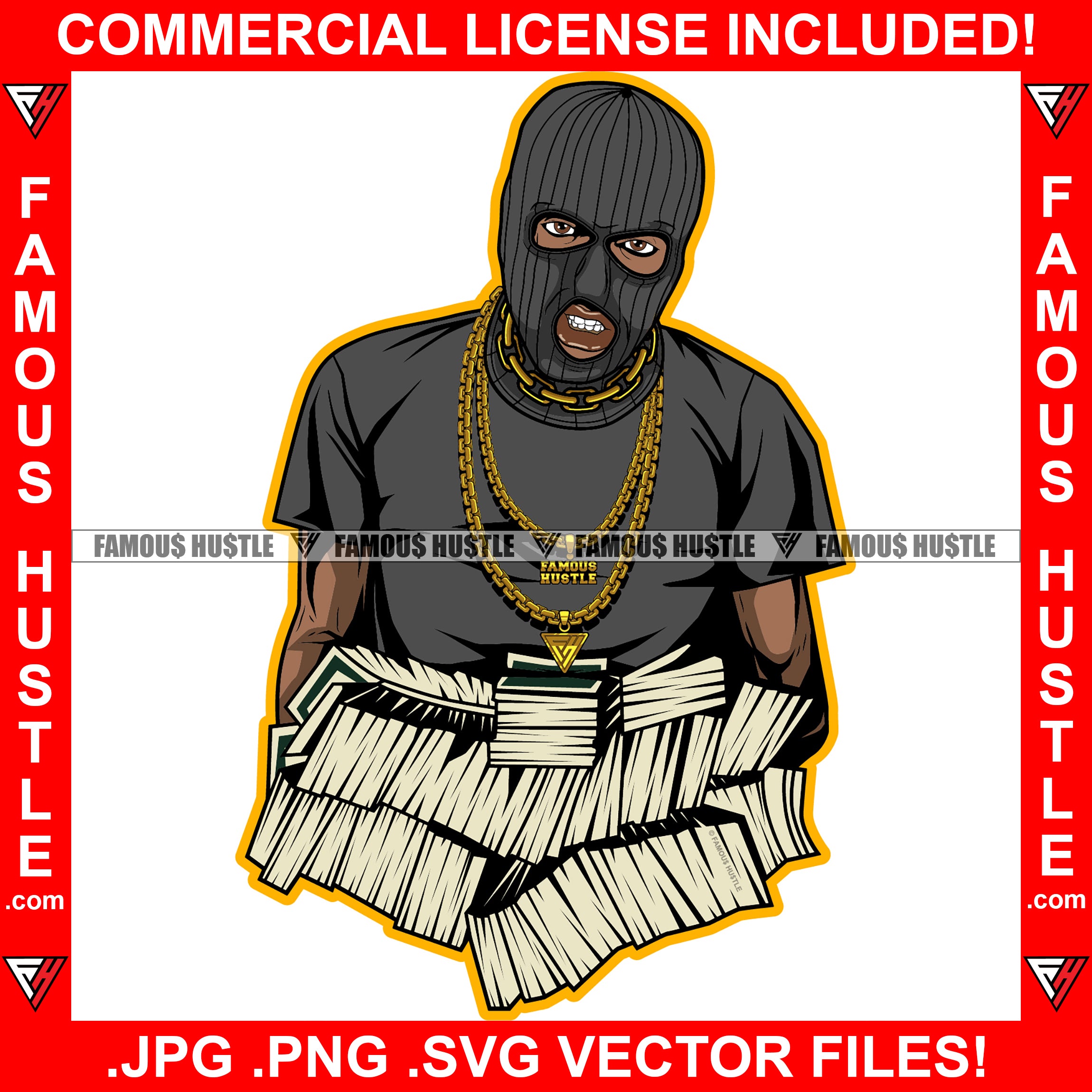 Paid In Full Gangster Black Man Ski Mask Gold Jewelry Necklace Face Ma ...