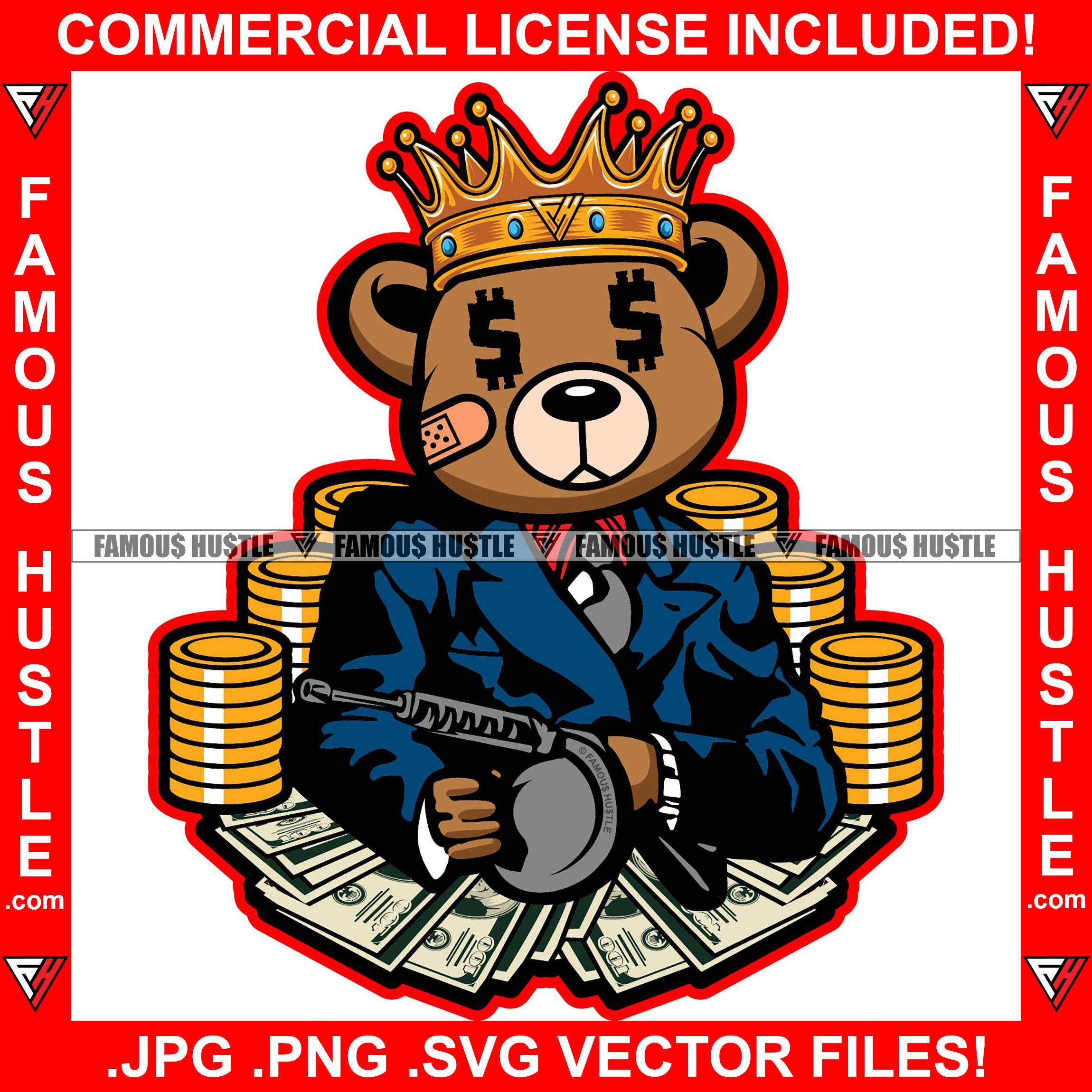 Thug King Gangster Teddy Bear Dollar Sign Eyes Cash Money Gold Coins S ...