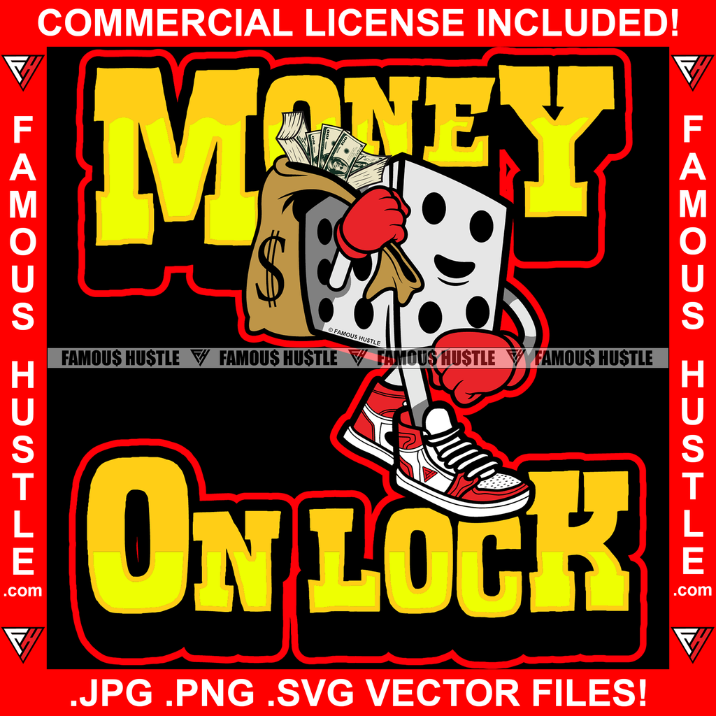 Money On Lock Famous Hustle Gangster Dice Cartoon Character Cash Bag T