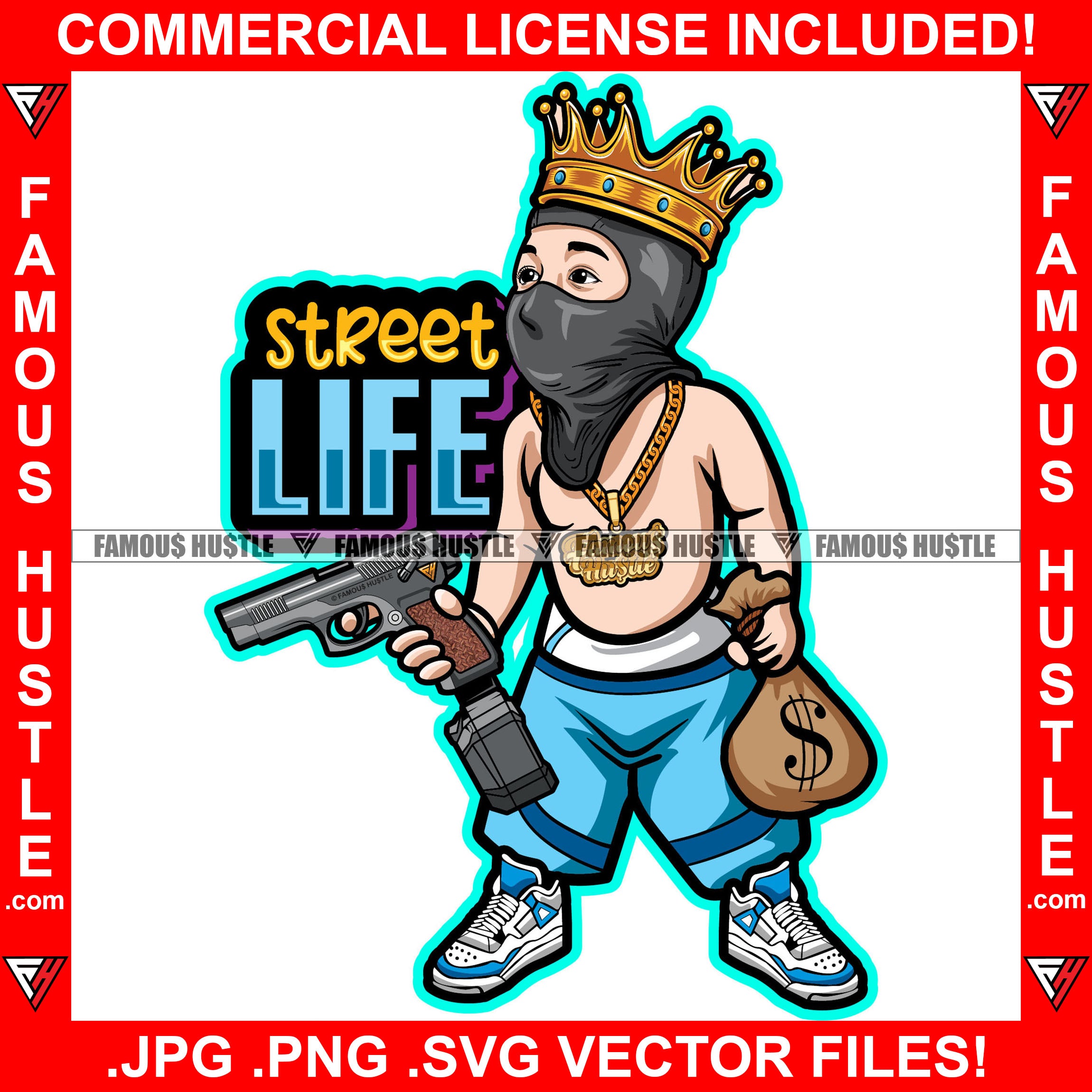 Street Life Gangster King Gang Member Ski Mask Gold Jewelry Cash Money ...