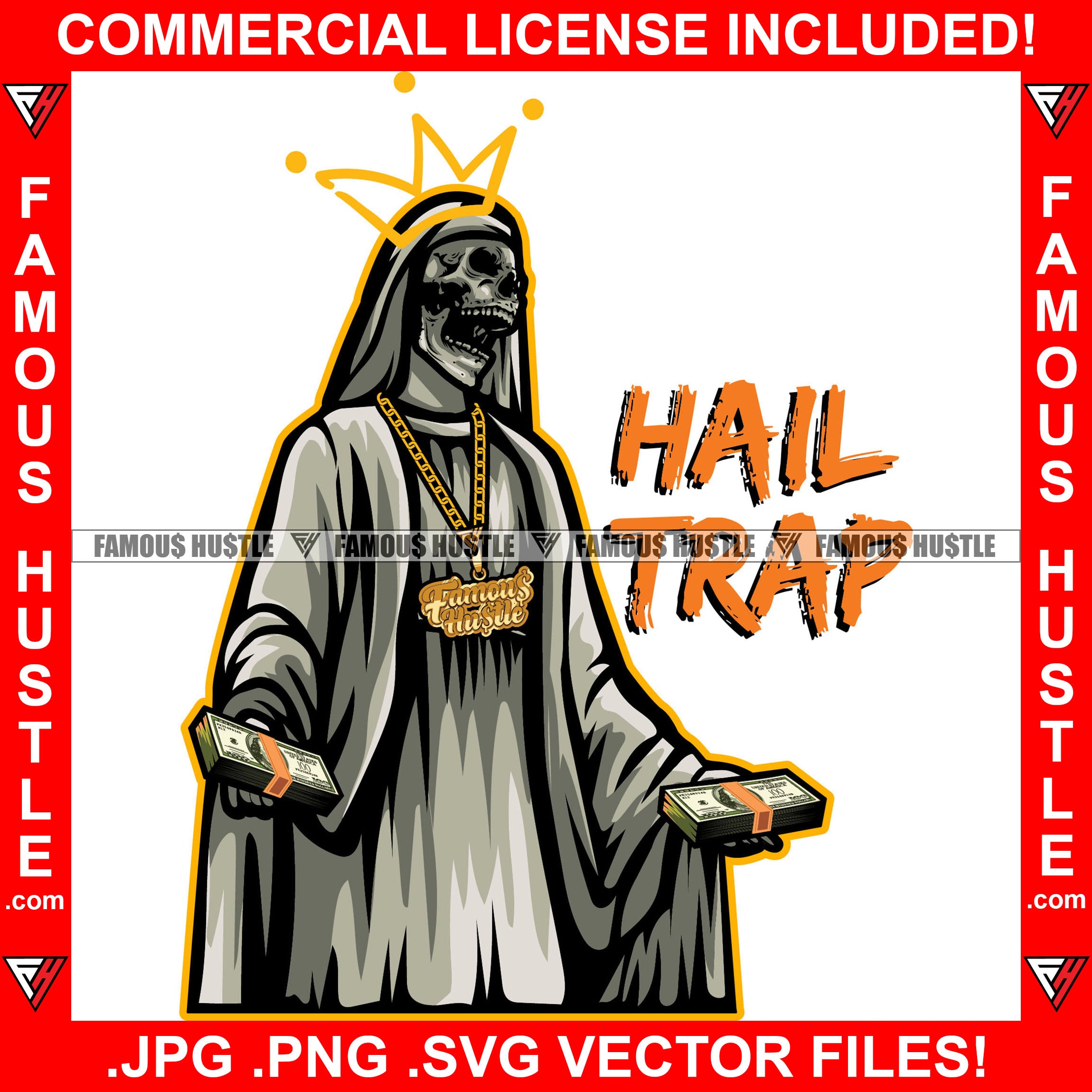 Hail Trap Gangster Skull Face Nun Dress Statue Gold Jewelry Necklace S ...