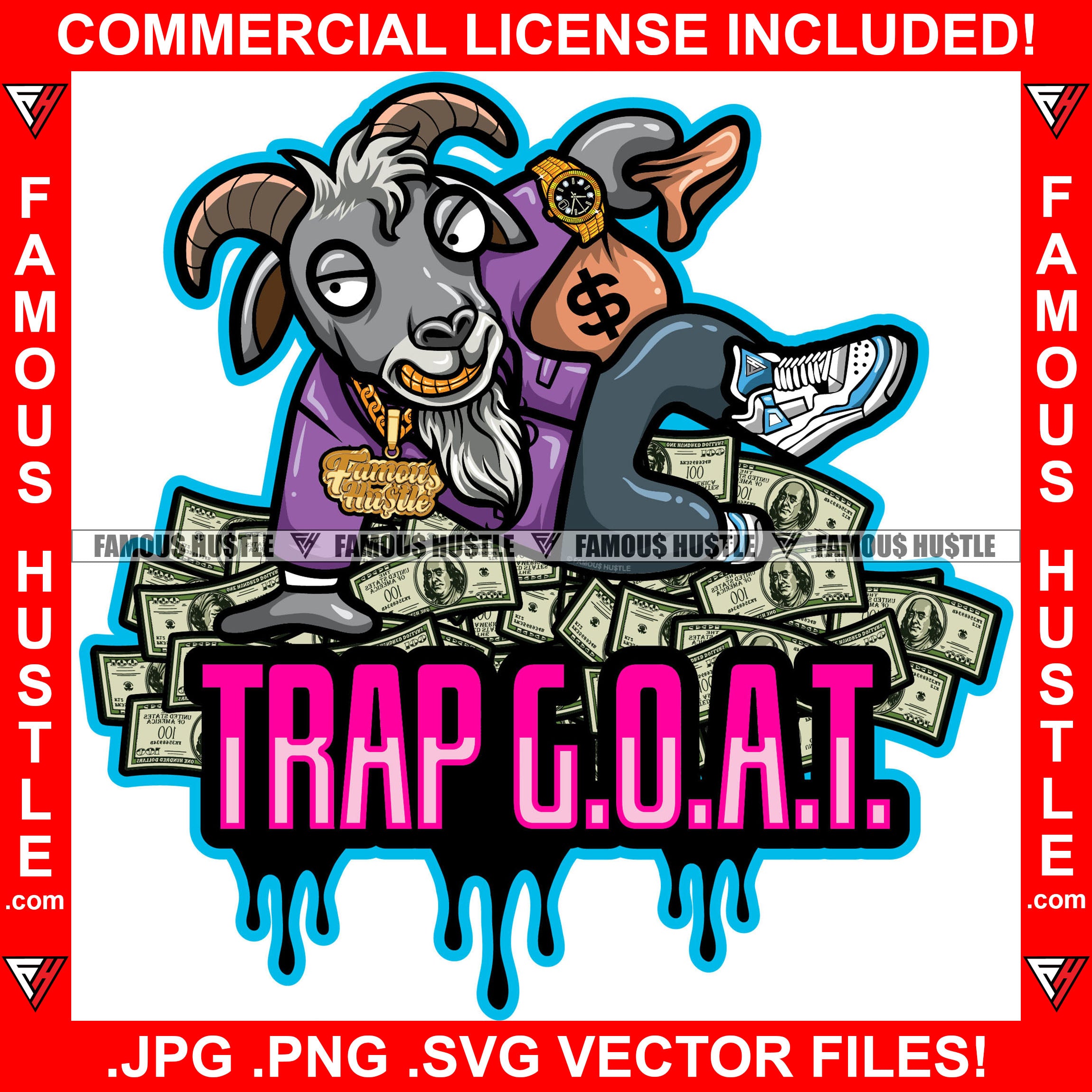 Trap G.O.A.T Dripping Gangster Goat Mean Face Money Cash Bag Gold Teet