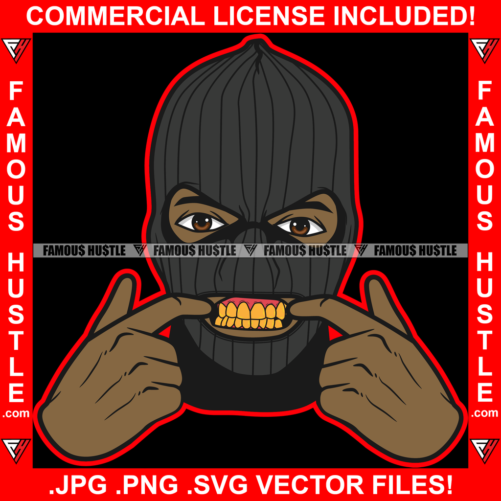 Gang Culture Gangster Black Man Ski Mask Showing Gold Teeth Hip Hop Ra ...