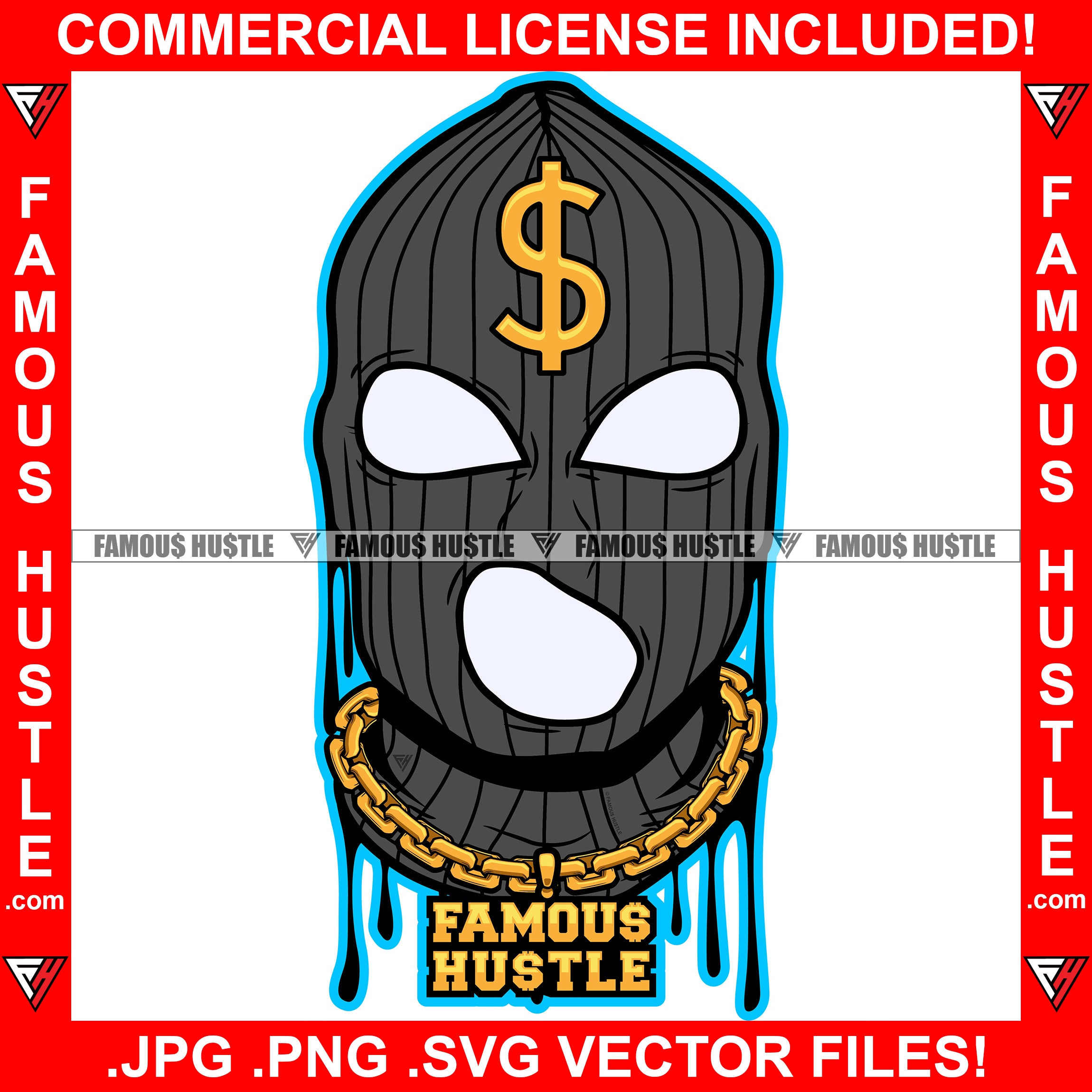 Gangster Black Ski Mask No Face Dripping Robber Gold Necklace Famous H ...