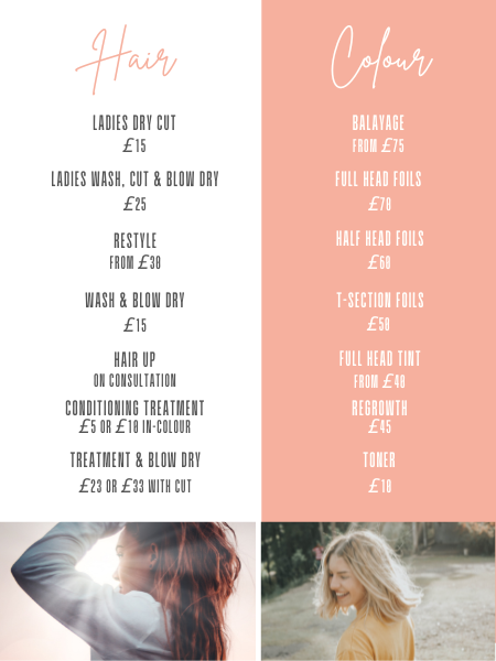 Ladies Hair Price List