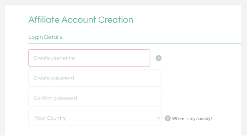 Affiliate register step 1