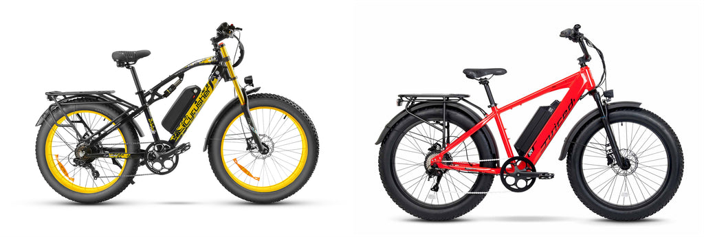 The fat tire electric bikes choice: Cyrusher XF900 vs. Juiced Bikes Rip Current S 