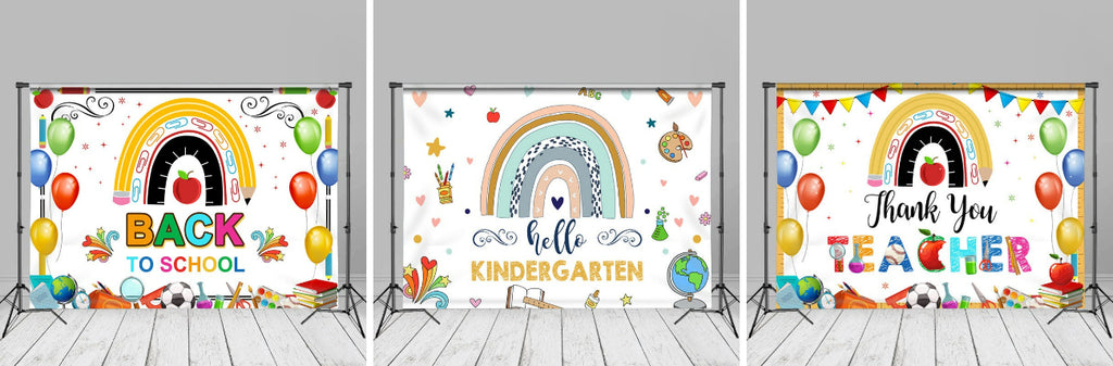 Rainbow Stationeries White Back To School Backdrop - Aperturee