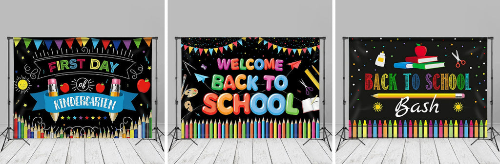 Crayons Glitter Black Welcome Back To School Backdrop - Aperturee