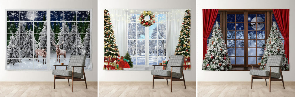 Aperturee Ball Wreath White Curtain Snowy Christmas Backdrop