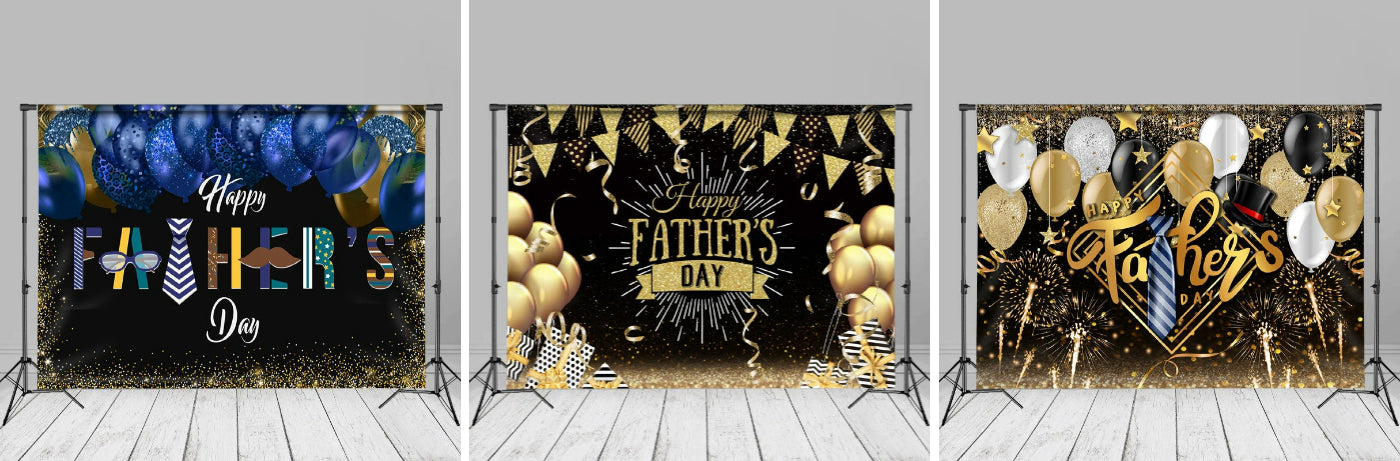 Gold Glitter Balloons Black Fathers Day Photo Backdrop - Aperturee