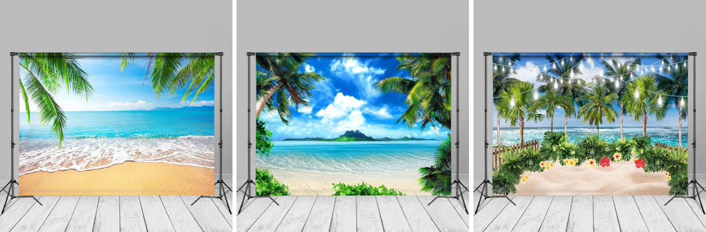 Ocean Scene Palm Trees Seaside Summer Photo Backdrop - Aperturee