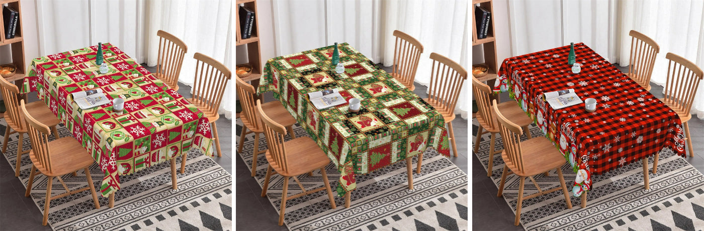 Pine Tree Santa Snowman Christmas Pattern Tablecloth - Aperturee