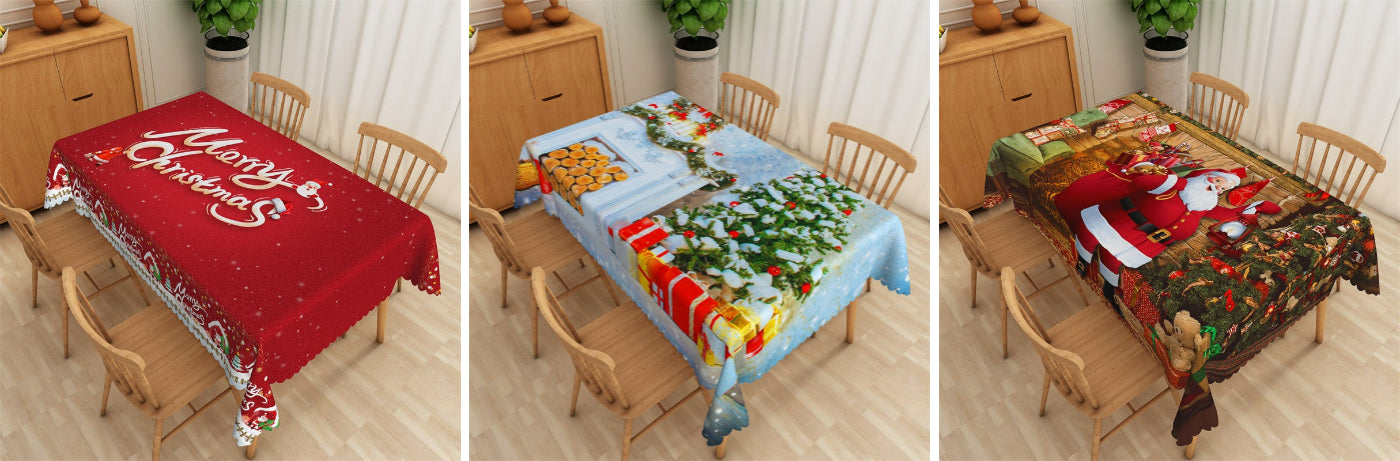 Santa Christmas Tree Wood Fabric Dining Tablecloth - Aperturee