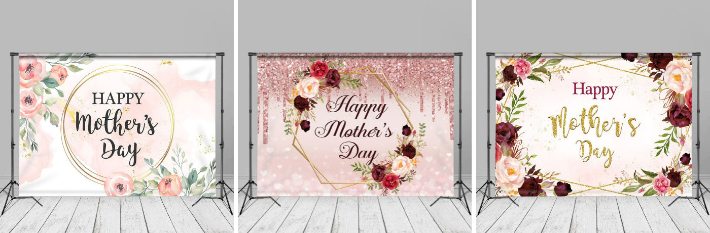 Roses Golden Line Happy Mothers Day Photo Backdrop - Aperturee