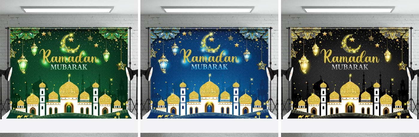 Glitter And Bule Starry Sky Ramadan Mubarak Backdrop - Aperturee