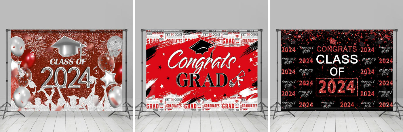 Red Class Of 2024 Congrats Party Black Photo Backdrop - Aperturee
