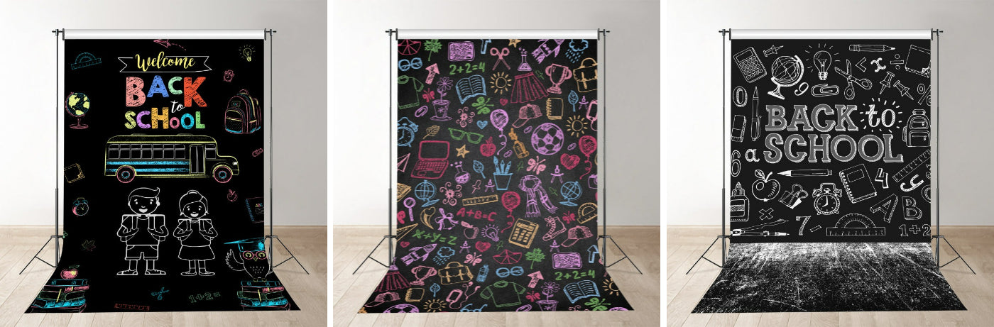 Bus Books Chalk Drawing Back To School Backdrop - Aperturee