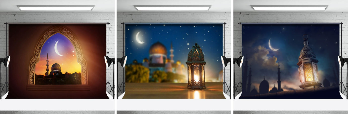 Lantern Starry Night Ramadan Rubarak Party Backdrop - Aperturee
