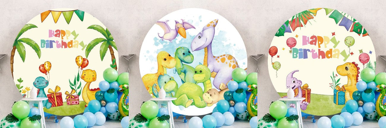 Have A Happy Birthday Party In The World Of Dinosaur Cartoon Backdrops