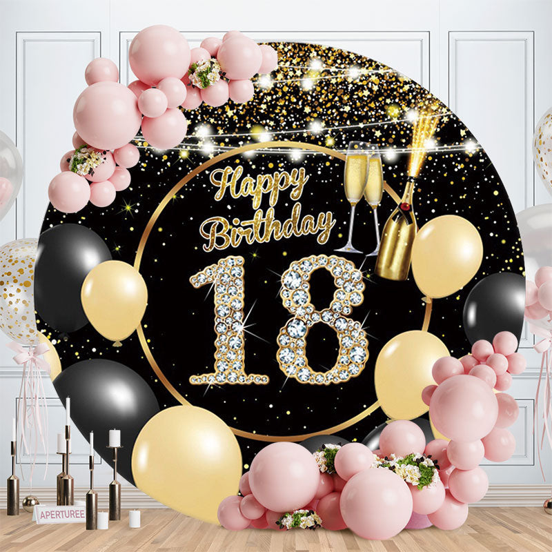 Aperturee Round Black Gold Balloon 18Th Birthday Backdrop | Round Backdrop  For Birthday Party | Circle Birthday Backdrop Cover | Circle Party Backdrop