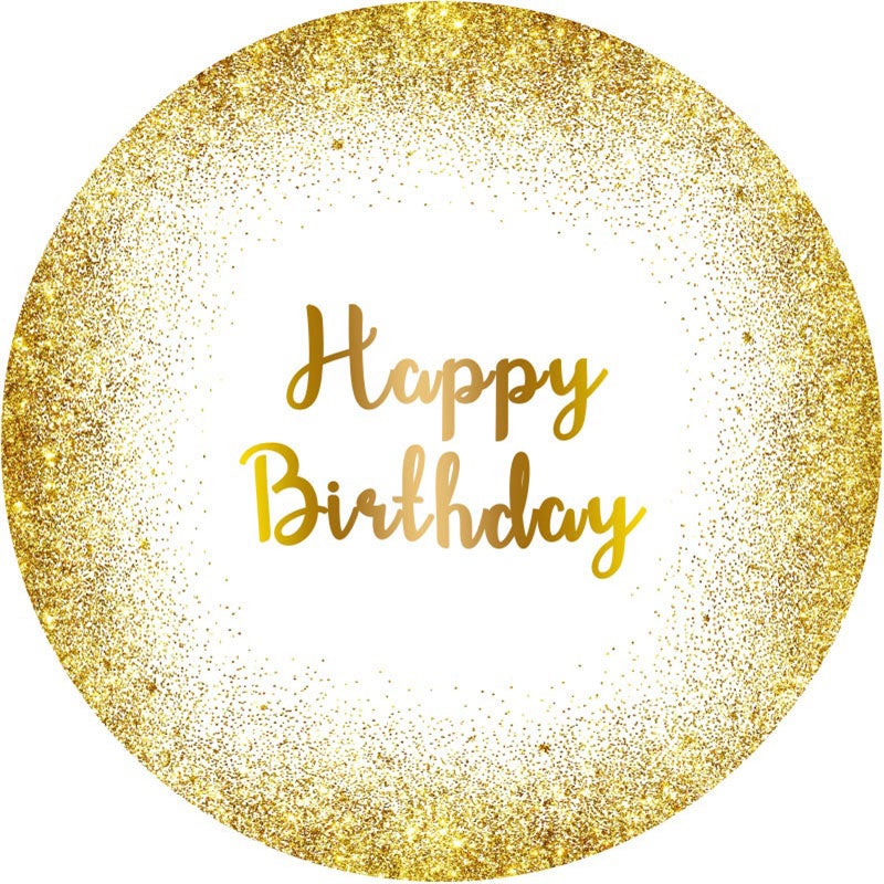 Simple Glitter Golden Round Happy Birthday Backdrop - Aperturee